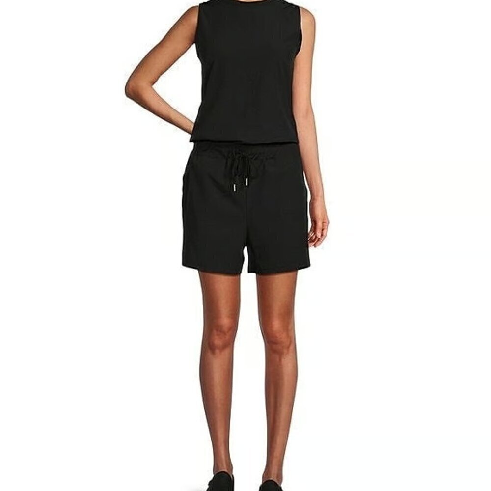 KINESIS Jumpsuit Romper Women's Size M Black Sleeveless Wide Leg Knit